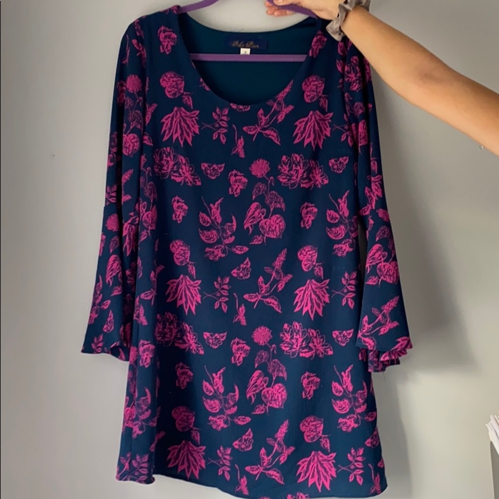 Blue and pink floral print dress